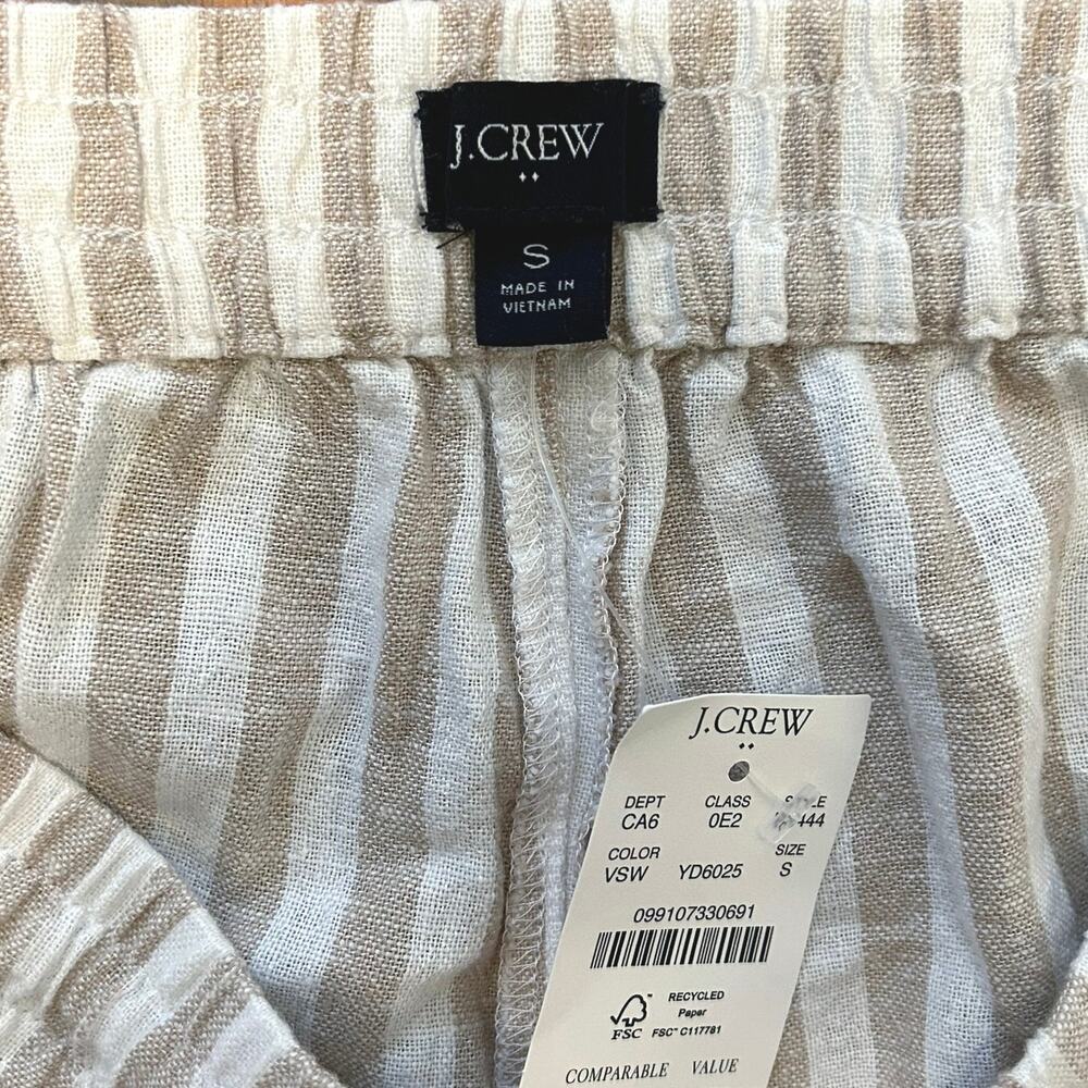 NWT J.Crew Striped Linen-Blend Drawstring Short Vintage Sandstone White Size S - Picture 6 of 8